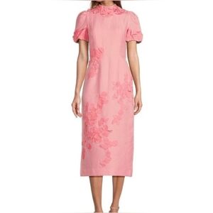 Antonio Melani Willow Floral Applique Short Sleeve Mock Neck Midi Dress